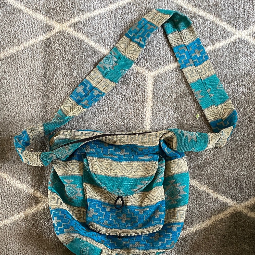 Boheme Teal, Blue and Beige Woven Crossbody Bag